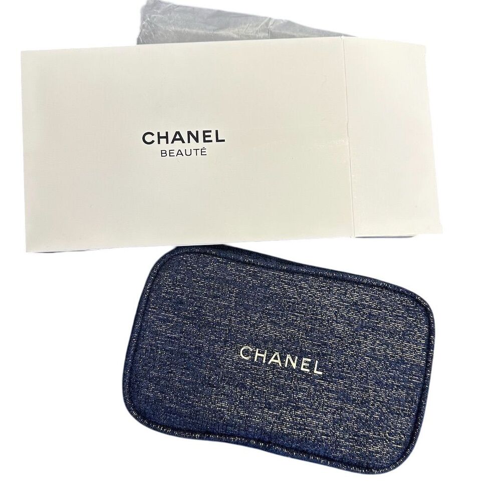 Chanel Blue Makeup Bag Pouch Holiday 2023 Edition Zipper Closure - Picture 1 of 4